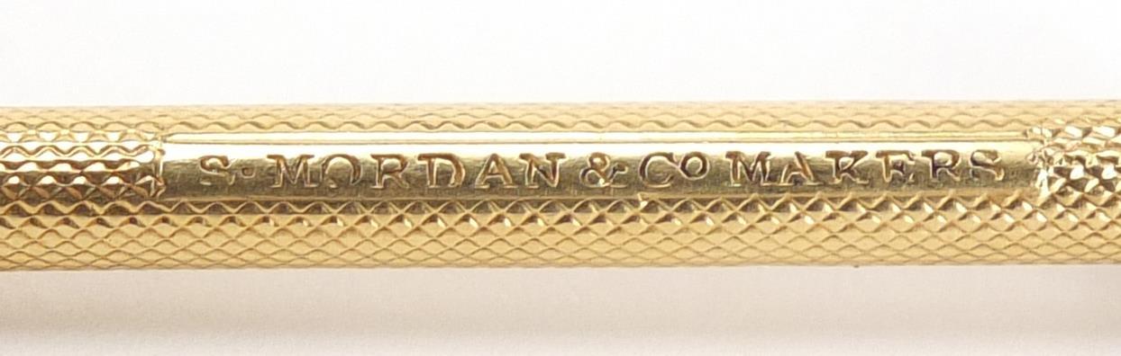 S Mordan & Co unmarked gold propelling pencil with amethyst top, 8.5cm in length, 8.8g :For - Image 2 of 5