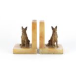 Pair of Art Deco onyx German shepherd design bookends, each 12cm high :For Further Condition Reports