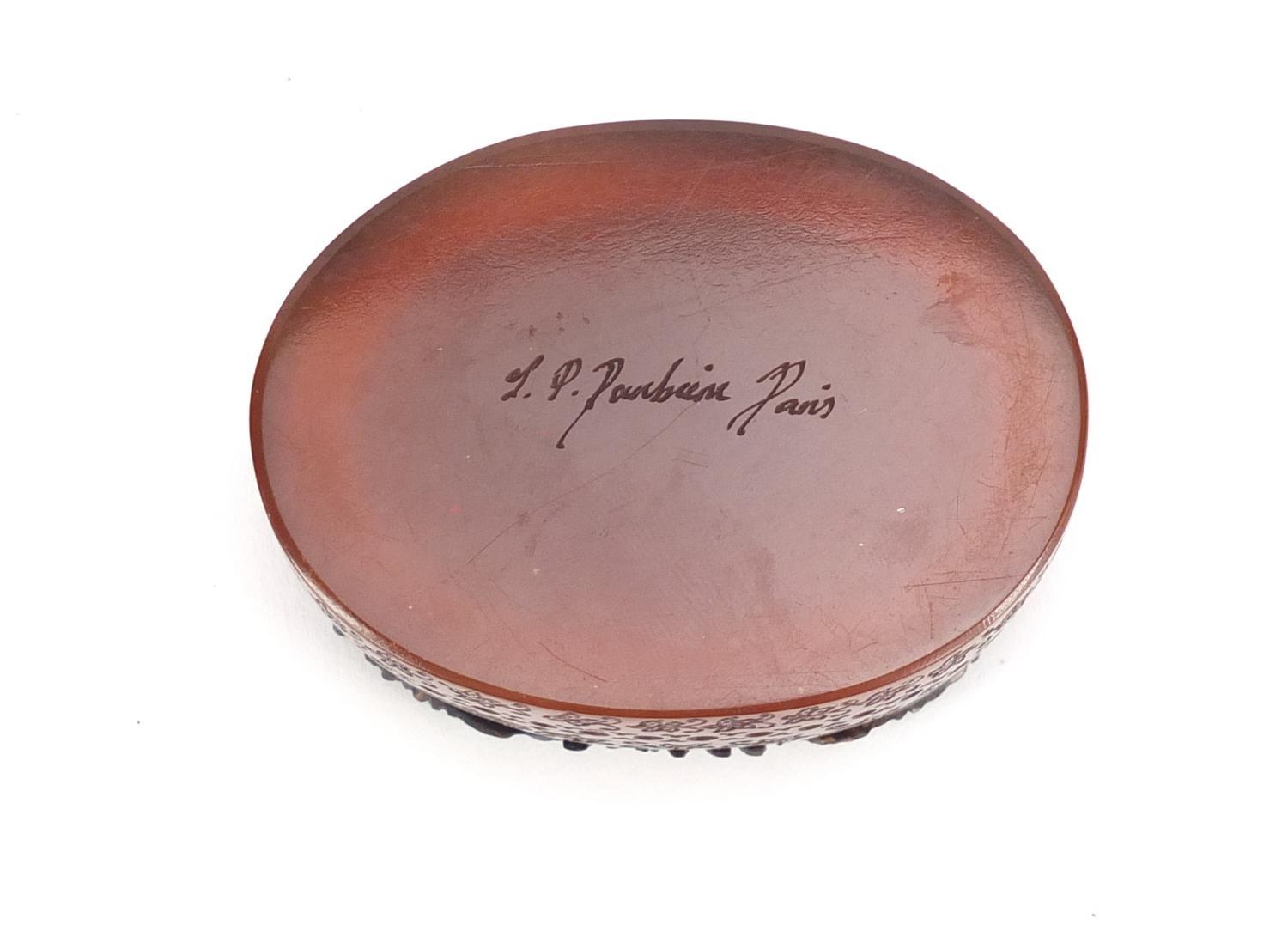 French pressed snuff box, the lift off lid decorated with a female holding a bird, signed to the - Image 6 of 7