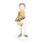 18th century Bow hand painted figure of putti holding flowers, 12.5cm high :For Further Condition