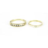 14ct gold diamond solitaire ring and a 9ct gold clear stone half eternity ring, sizes I and N, 2.