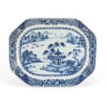 Chinese blue and white porcelain meat platter, hand painted with a river landscape, 38.5cm wide :For