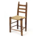 Provincial country oak ladder back chair with rush seat, 90cm high :For Further Condition Reports