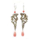 Pair of Victorian style cherub and coral earrings, 8cm in length, 7.8g :For Further Condition