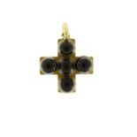 Victorian unmarked gold cabochon agate cross pendant, 3.5cm in length, 6.2g :For Further Condition