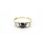 9ct gold sapphire and clear stone ring, size K, 1.8g :For Further Condition Reports Please Visit Our