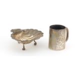 Silver shell shaped open salt and an aesthetic style Christening tankard, various hallmarks, the