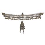 Ottoman silver coloured metal necklace and pendant, with jewelled decoration, 70cm in length :For