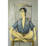 Manner of Bernard Buffet - Man in a chair, oil on board, framed, 75cm x 50cm :For Further