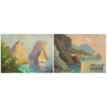 Mediterranean coastal scenes, pair of oil on boards, one bearing an indistinct signature, framed,