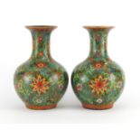 Good pair of Chinese cloisonné vases enamelled with flower heads amongst foliate scrolls,