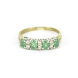 9ct gold emerald and diamond ring, size O, 2.0g :For Further Condition Reports Please Visit Our