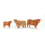 Two Beswick highland cattle and a calf, the largest 20cm in length :For Further Condition Reports