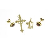 Two 9ct gold pendants and a pair of 9ct gold garnet earrings, 2.8g :For Further Condition Reports