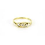 18ct gold diamond three stone crossover ring, size N, 2.3g :For Further Condition Reports Please