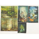 F Enlen - Five German school watercolours onto cards, the largest 51cm x 37cm :For Further Condition