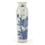 Chinese blue and white porcelain vase, hand painted with birds amongst blossoming trees, 23cm