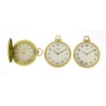 Two gold plated Oris pocket watches and a Rotary full hunter pocket watch, each 4.5cm in diameter :