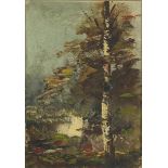 Jan Adam Zandleven - Woodland, oil on board, label verso, mounted unframed, 18.5cm x 13cm :For