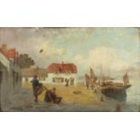 W Richards - Cornish village and harbour, 19th century oil on canvas, mounted and framed, 50cm x