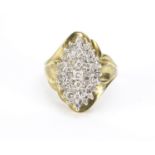 9ct gold diamond cluster cocktail ring, size Q, 4.2g :For Further Condition Reports Please Visit Our