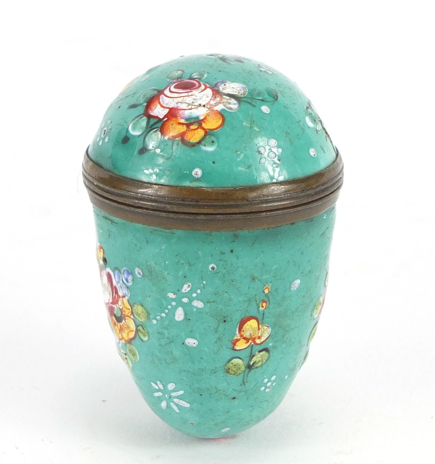 18th century Bilston enamel nutmeg grater hand painted with flowers, 5cm high :For Further Condition