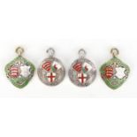Four silver and enamel cycling jewels relating to S D Howkins, the largest 4cm high, 40.7g :For