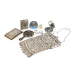 Objects including Georgian silver port decanter label, 1920's chain link purse with silver
