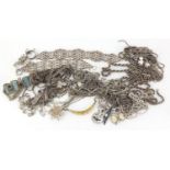 Large collection of mostly silver jewellery including necklaces, bracelets and rings, 471.5g :For