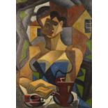 Abstract composition, cubist portrait of a nude female, French school oil on board, bearing a