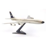 1950's BOAC cast aluminium advertising model of the Rolls Royce 707 jetliner on stand, 63cm in