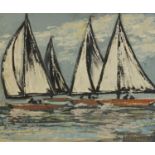 Four sailing boats, oil on board, bearing an indistinct signature possibly Rool Young, framed,