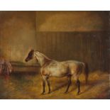 Horse in a stable, 19th century oil on canvas, bearing signature E Loder and inscription verso,
