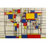 After Piet Mondrian - Abstract composition, geometric shapes, oil on board, framed, 75cm x 49cm :For