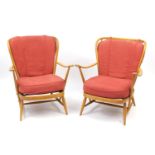 Pair of Ercol light elm easy chairs, 82cm high :For Further Condition Reports Please Visit Our