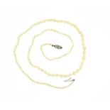 Single string pearl necklace with 9ct white gold diamond clasp, 52cm in length, 9.0g :For Further