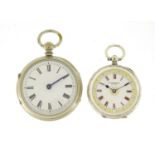 Ladies silver L A Migonne open face pocket watch and one other, the largest 4.5cm in diameter :For