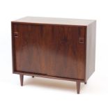 Vintage Danish rosewood side cabinet by Dyrlund with two sliding doors, 76cm H x 86cm W x 42cm D :