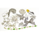 Vintage and later jewellery including a Swarovski crystal octopus brooch, marcasite brooches and