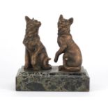 Bronzed study of two kittens raised on a rectangular marble base, 17.5cm high :For Further Condition