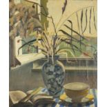 Still life flowers in a vase, modern British school oil on canvas, bearing a monogram, framed, 59.