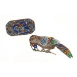 Two Chinese silver and enamel brooches including one in the form bird, the largest 7cm in length,