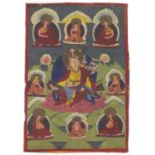 Tibetan thangka hand painted with deities, unframed, 68cm x 46cm :For Further Condition Reports