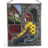 Early 20th century Pre-Raphaelite style leaded stain glass panel, hand painted with a figure