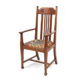 Arts & Crafts oak armchair in the style of Charles Rennie Mackintosh, impressed registration