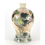 Large Chinese porcelain baluster vase, hand painted with birds and lillies, 38cm high :For Further