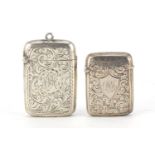 Two Victorian and Edwardian silver vesta's with engraved decoration, Birmingham hallmarks, the
