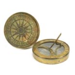 18th century brass pocket sundial compass, 8.5cm in diameter :For Further Condition Reports Please