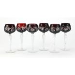 Set of six Bohemian flashed cut glasses, each 20cm high :For Further Condition Reports Please