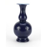 Chinese porcelain powder blue glazed vase, six figure Qianlong character marks to the base, 27cm
